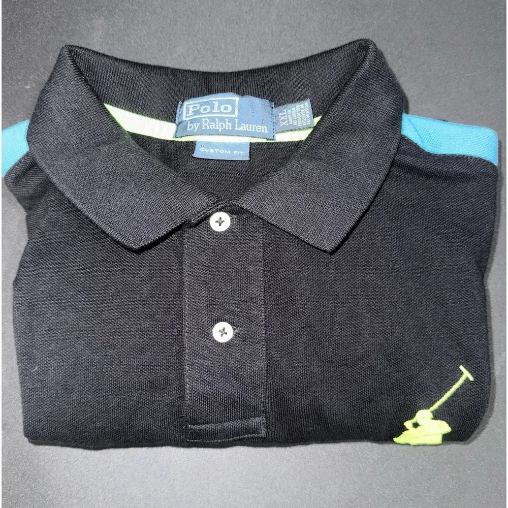 RALPH LAUREN Polo Men's Shirt Big Pony Logo Rugby Black Custom Fit Size XXL